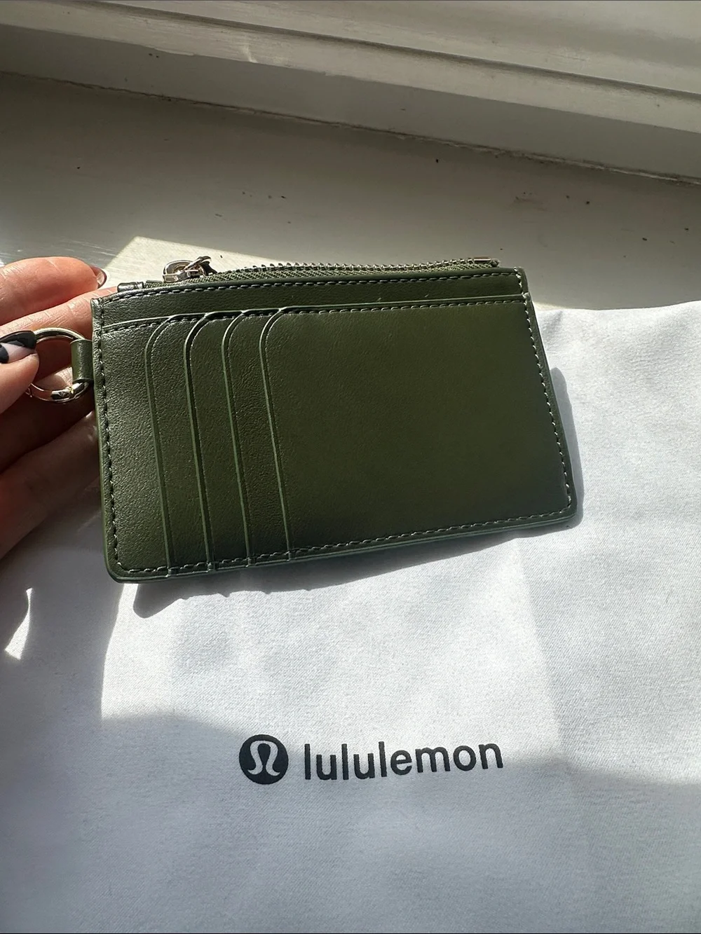 lululemon athletica Olive Zip Card Wallet with Gold Hardware